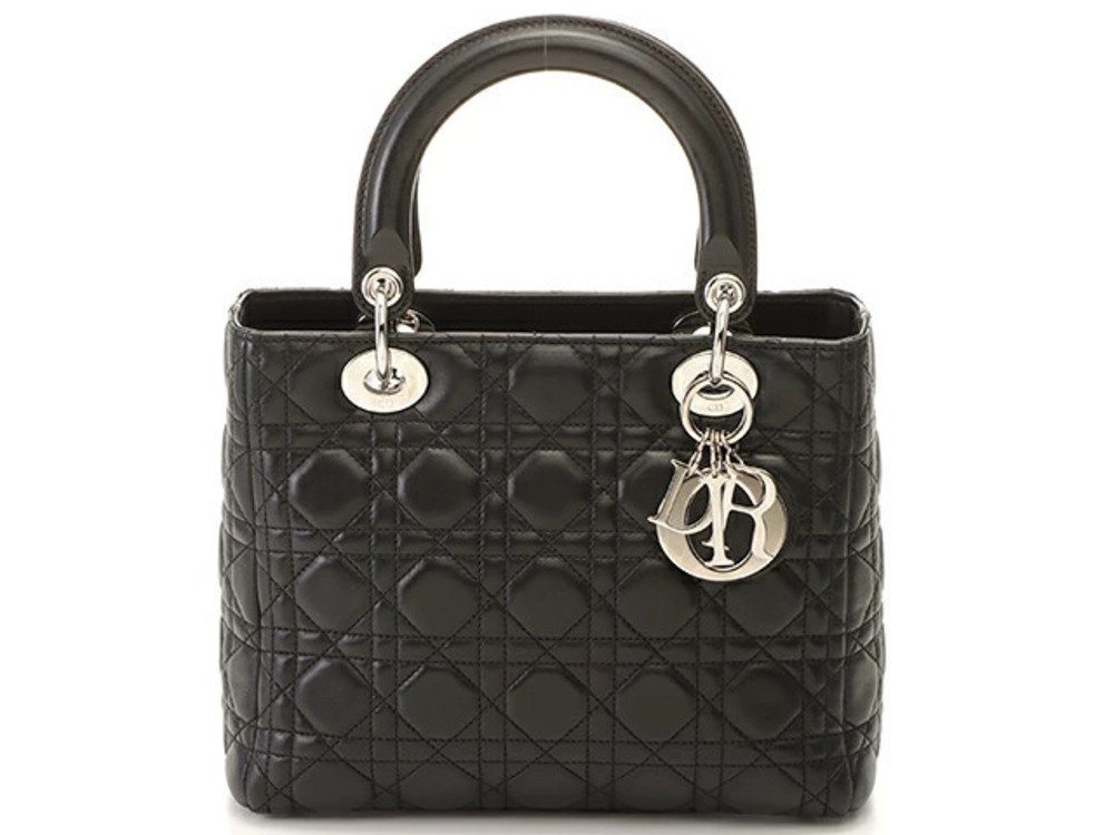 Christian Dior Lady Cannage Handbag Black Lambskin